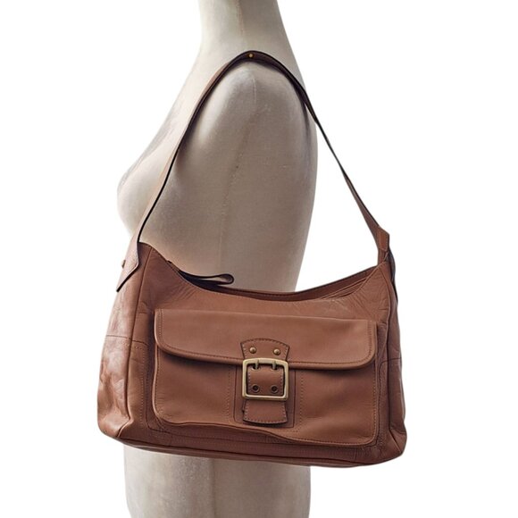 Franklin Covey Women's Cognac Tan Leather Shoulder Purse Bag Multi Pockets - Picture 1 of 7